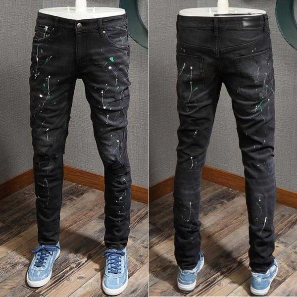 

23 new men's patches detail biker fit jeans men slim motorcycle for mens vintage distressed denim jean pants 417j, Blue