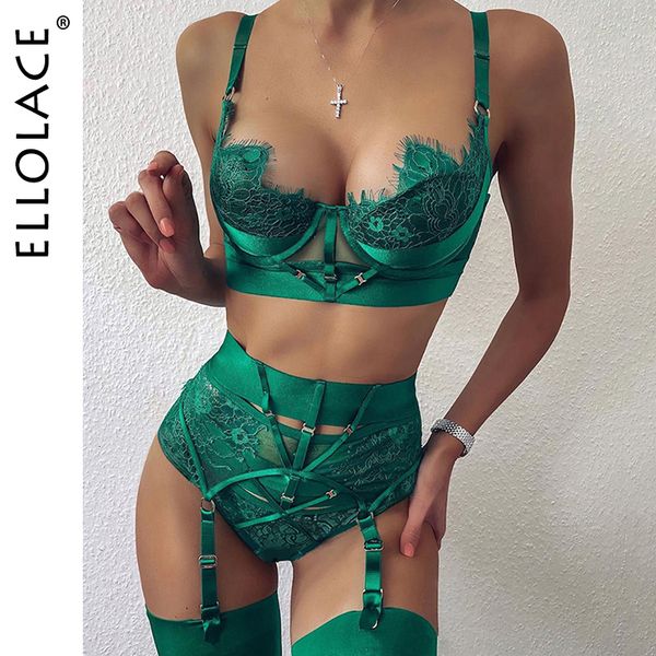 

bras sets ellolace lingerie bra women s underwear set lace bandage push up lenceria 3 piece erotic 230311, Red;black