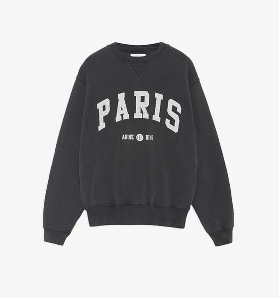 

anine ab bing designer sweatshirt women loose pullover sweater all cotton washed fabric spring new, Black