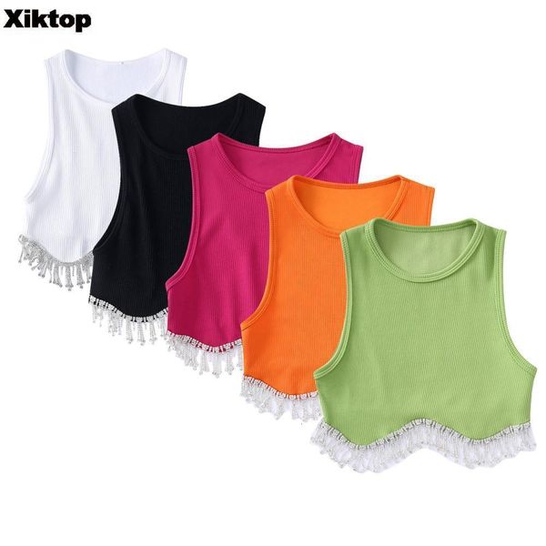 

women's tanks camis xiksummer winter knitting slim women's vest o-neck jewelry tassel decorative vest casual tank crop female swe, White