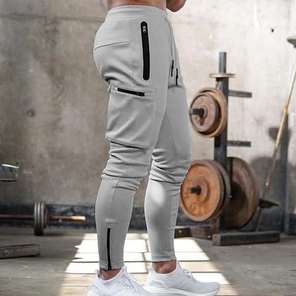 

men's pants jogger fitness sports multipocket zipper trousers outdoor casual overalls solid color bodybuilding 230311, Black