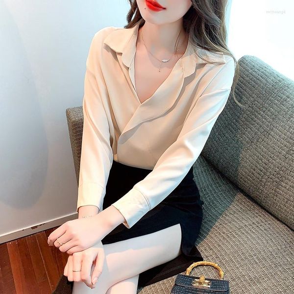 

women's blouses autumn pullover chiffon blouse women loose long sleeve womens and ruffles shirts for blusas de mujer, White