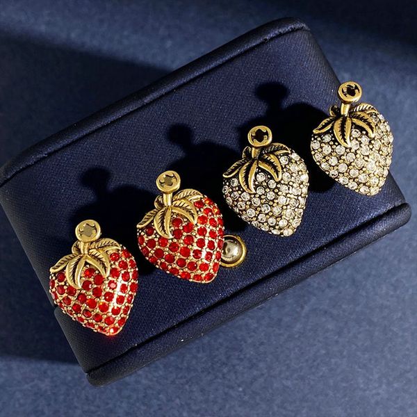 

stud 18k gold plated full rhinestone red/white strawberry earrings jewelries letter wedding gift factory wholesale with dust bag, Golden;silver