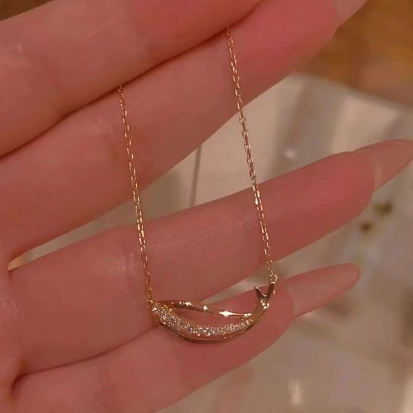 

afshor sweet zircon crystal pendant necklace for women korean fashion stainless steel lovely angel moon clavicle chain jewelry female weddin, Silver