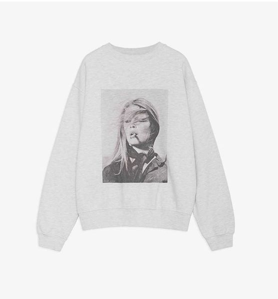 

anine ab bing 2023ss designer sweatshirt pullover jumper sweater women washed cotton thin plush head figure spring new, Black