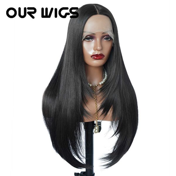 

lace wigs 13x4 layered cut lace wig natural black t part synthetic lace wigs pre plucked with baby hair straight with inner buckle wigs 2302, Black;brown