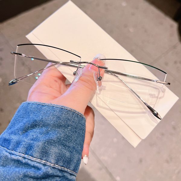 

diamond rimless men's gradual color glasses prescription mirror temperament stable high-end glasses fashion personality successful men, Silver