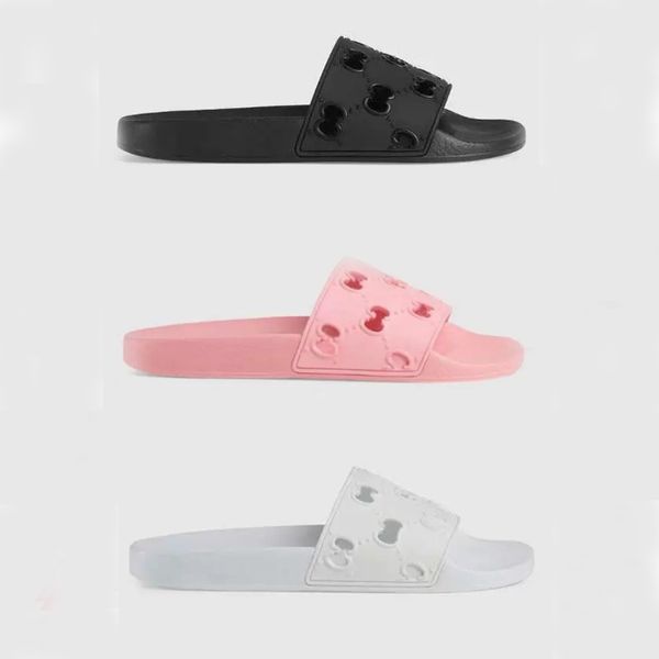 

womens man designer slipper floral sliders rubber brocade gear bottoms flip flops beach casual sandals loafers slides embossed letter print, Black