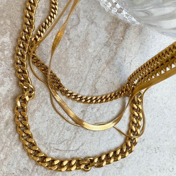 

vintage chains necklaces 18k gold-plated titanium steel chain necklace for men and women cuban and snake chain colorless no fade, Silver