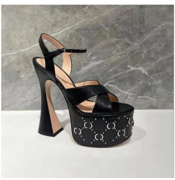 

janaya leather g stud-detailed platform sandals chunky high heels ankle strap open toe heeled block heel sandal luxury designer shoes for wo, Black