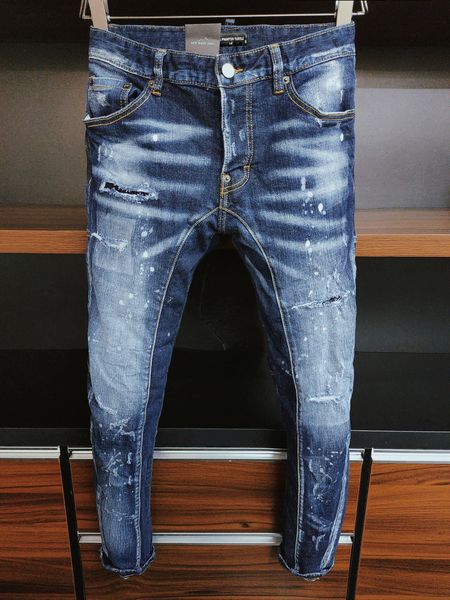 

dsq phantom turtle men's jeans mens luxury designer jeans skinny ripped cool guy causal hole denim fashion brand fit jeans men washed p, Blue