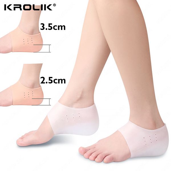 

shoe parts accessories 25cm 35cm breathable increase height silicone gel pads heel heightened insole in socks relieve plantar fasciitis foot, White;pink