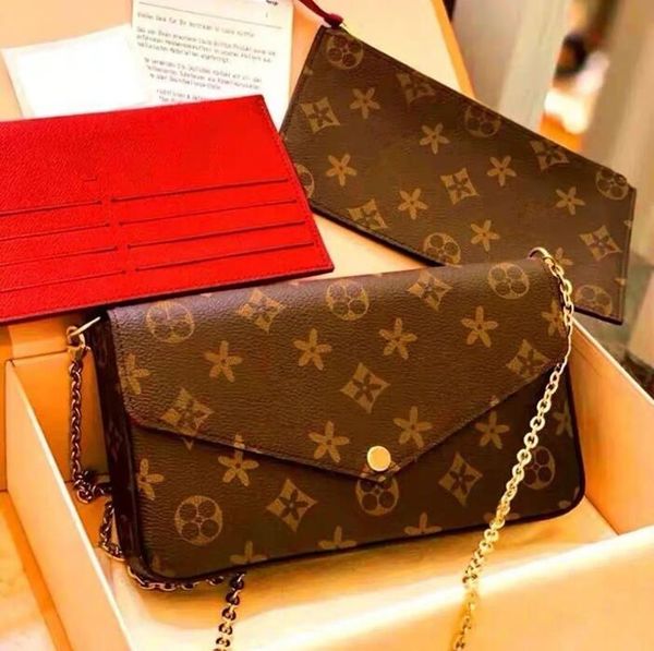 

2023 m61276 felicie chain bag 3a luxury pochette handbag women crossbody purse 3 pcs/set messenger bags favorite handbags flowers shoulder l