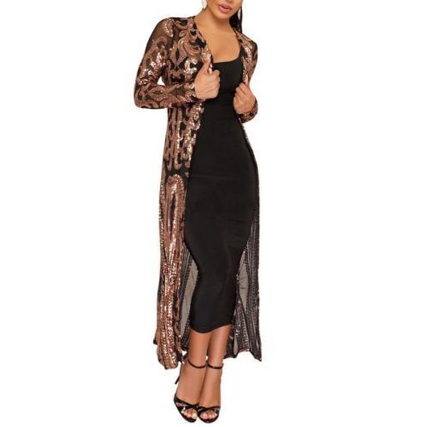 

women's knits tee's long cardigan 2023 fashion elegant sequin perspective sleeve coat vintage evening party open casual blouse rob, White