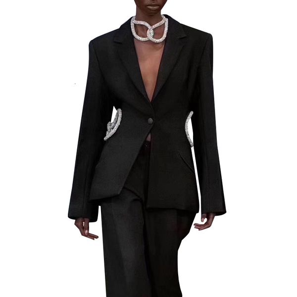 

y047 womens suits blazers casual hollow out hit color women's blazers notched long sleeve tassel slim suits female fashion clothing, White;black