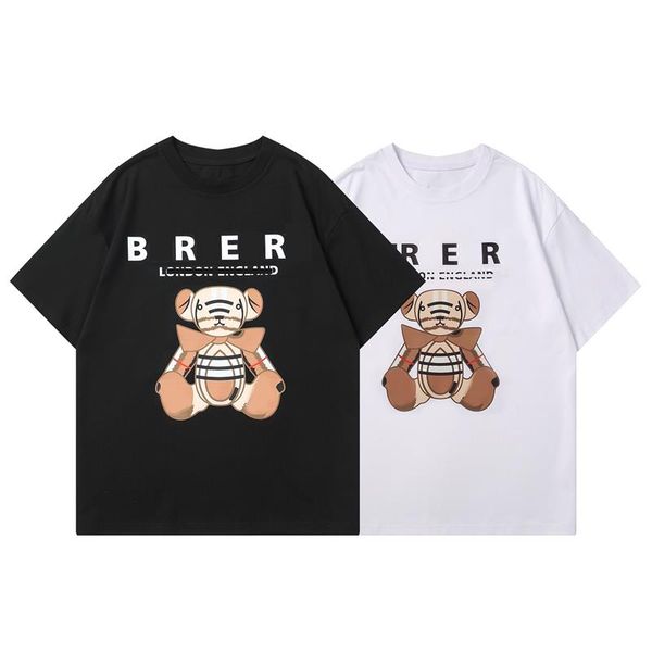 

2023 summer cotton short sleeve t-shirt men's street style bear tide brand loose t-shirt men's and women's style, White;black