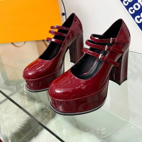 

new dress shoes designer sandals women wedding patent leather high heeled boat shoes platform diamond buckle fashion factory shoe, Black
