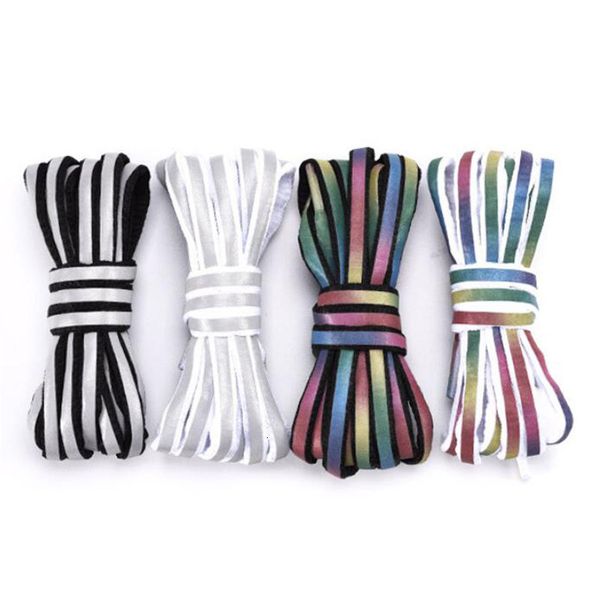 

shoe parts accessories 120cm holographic reflective lace rope women men glowing in dark laces for sneakers sport s bootlaces 230311, White;pink