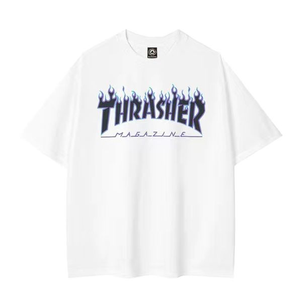 

european and american tide brand flame t-shirt cotton american short sleeve 2023 new explosive loose version of male and female students hal, White;black