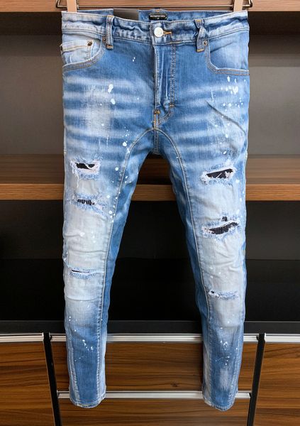 

dsq phantom turtle men's jeans mens luxury designer jeans skinny ripped cool guy causal hole denim fashion brand fit jeans men washed p, Blue