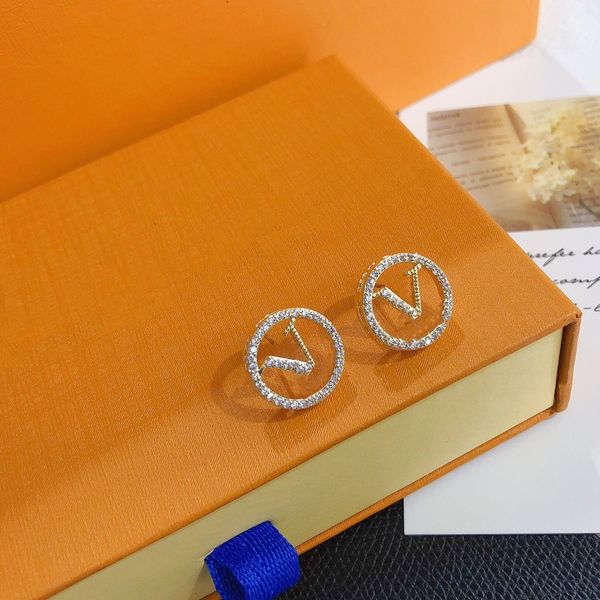 

women gold stud earring designer jewelry hoops silver earrings for mens ear duble letter studs luxury hoops fashion love earrings v with box, Golden;silver