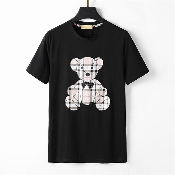 

designer men's tee shirts black and white beige bear pattern 100% cotton classic plaid brand embroidery anti-wrinkle breathable crew ne, White;black