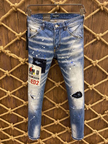 

dsq phantom turtle men's jeans classic fashion man jeans hip hop rock moto mens casual design ripped jeans distressed skinny denim bike, Blue