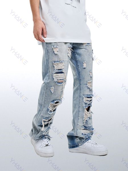 

men s jeans street clothing wide leg straight feet long trousers blue y2k mens ripped men denim 230311