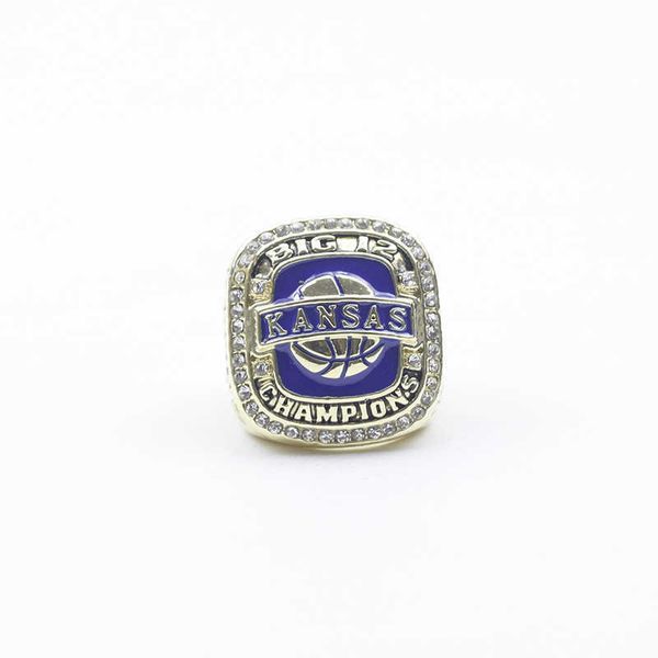 

ncaa 2013 university of kansas raven hawk basketball champion ring, Golden;silver