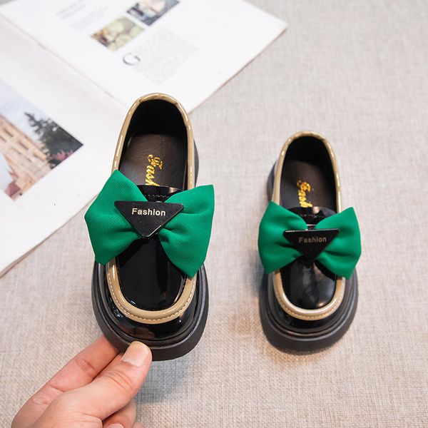 

sneakers british style leather shoes for girls children 2023 round head bow light comfortable flat bottomed loafers kids fashion casual 2303, Black;red