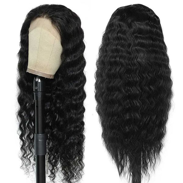 

lace wigs loose wave synthetic lace wigs for black women deep wave middle part lace wig glueless natural hairline heat resistant wigs 230206, Black;brown