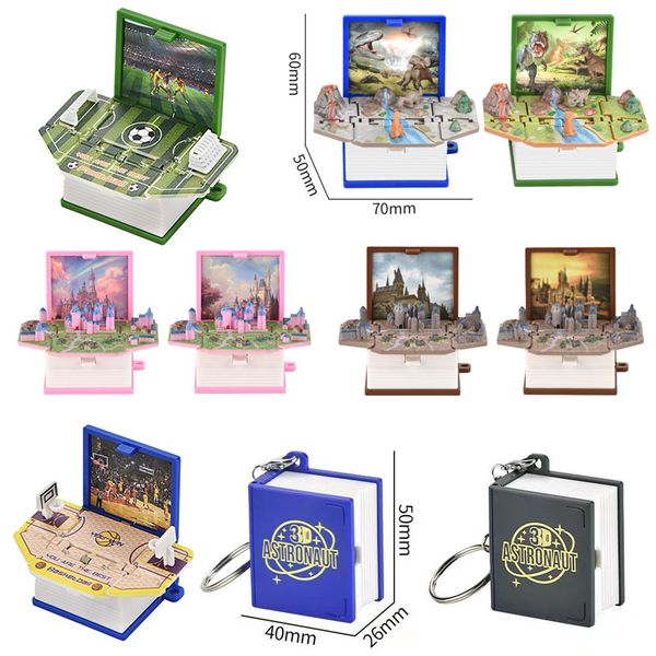 

foldable magic book fidget toy key chains 3d dinosaur basketball court football field space astronaut castle aircraft carrier christmas gift