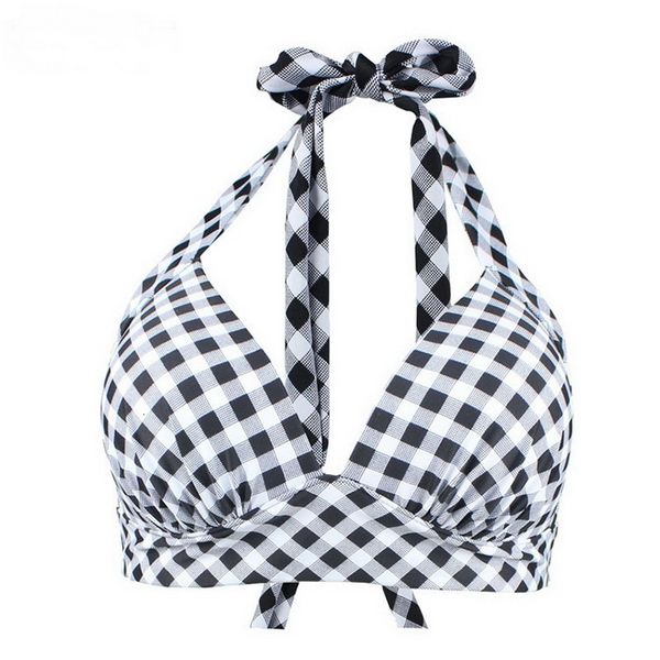 

swim wear cute push up bikini padded vintage two piece separate halterneck solid plaid bandage halter bottom plus size 3xl 230311