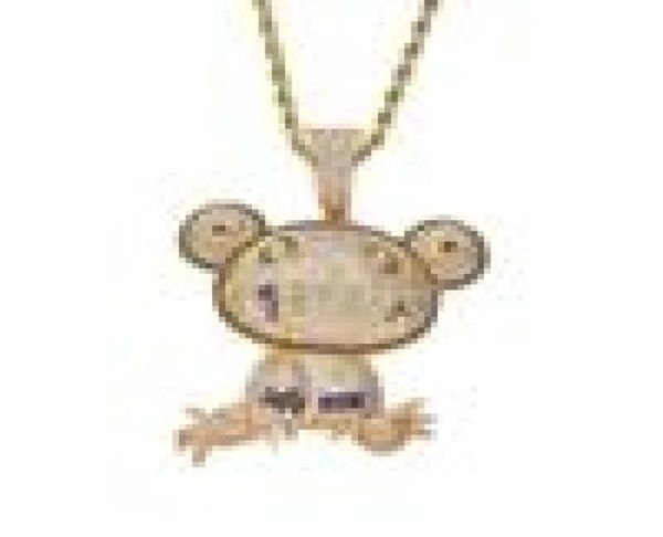 

new hip hop personality pendant coloured frog bronze zircon necklace3084656, Silver