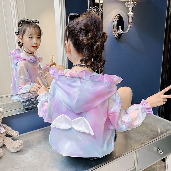 

jackets girls summer hooded sun protection thin section breathable child cardigan allmatch jacket 2 to 12 years old 9 10 kids coats 230311, Blue;gray