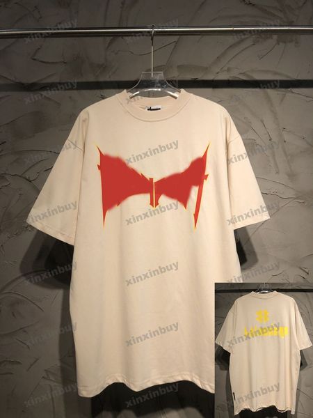 

xinxinbuy men designer tee t shirt 23ss destroyed letter print short sleeve cotton women black white blue green red xs-2xl, Black;brown