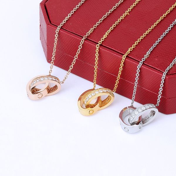 

high edition classic design pendant love necklace for women girls double loop charms 316l titanium steel wedding jewelry, Silver