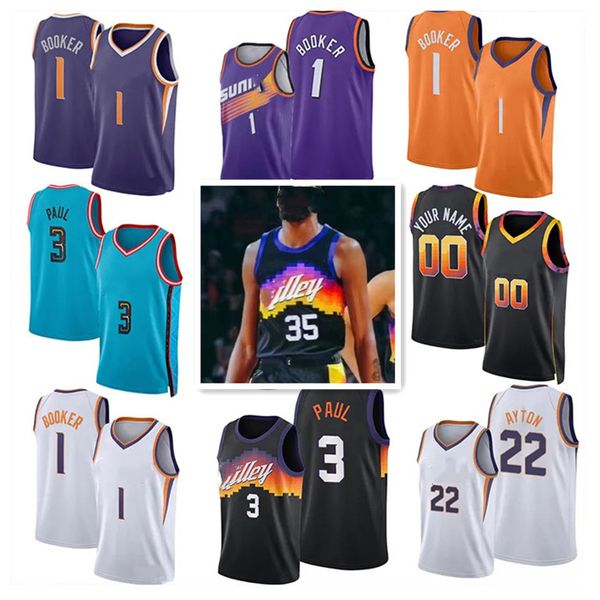 

35 kevin durant devin booker basketball jerseys chris paul deandre ayton cameron payne okogie biyombo men new the valley city jersey, Black;red