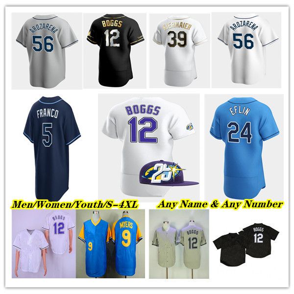 

baseball jersey randy arozarena evan longoria wander franco harold ramirez wade boggs luke raley josh lowe josh fleming jose siri manuel mar, Blue;black