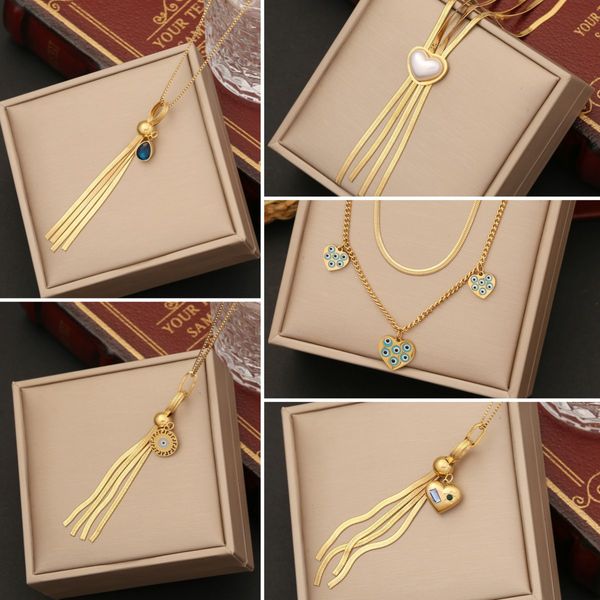

fashion long tassel necklace dripping oil eye necklace love collarbone chain