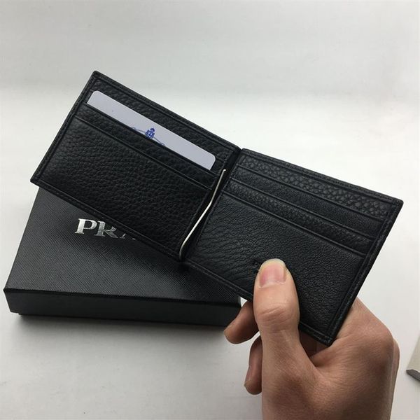 

classic black genuine leather credit card holder wallet luxury business men p metal money clip purse fashion id card case coin poc3220, Brown;gray