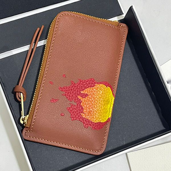 

calfskin howl's castle card holder zipper wallets change crossover purse new fashionable cartoon pattern bag flame holder218r, Brown;gray