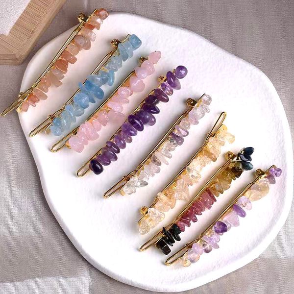 

natural crystal hair clip multiple colour gemstone barrette for women girls stone hair accessories bridesmaid gift, Golden;silver