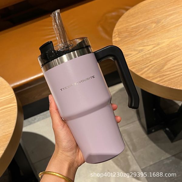 

Large-capacity ice mug double stainless steel heat preservation handle car mug high-value portable car suction cup., Blue