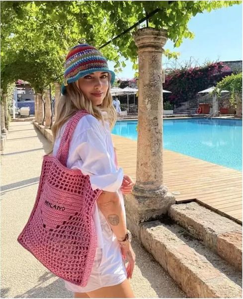 

luxurys designer nylon raffia beach bag tote handbags shoulder fashion summer shopping bags womens mens straw totes seaside resort travel cr