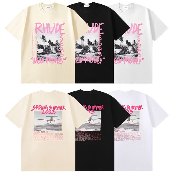 

rhude designer mens t shirt 100 cotton short sleeve fashion men women t-shirts bear printing tees us size s-xxl, White;black