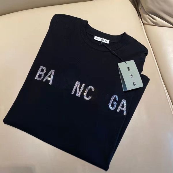 

2023 new summer fashion womens t-shirt casual paris advanced version man womens tees with rhinestone b letters short sleeves sell luxury gir, White