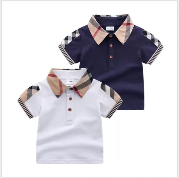 

baby boys turn-down collar t-shirts summer kids short sleeve plaid t-shirt gentleman style children cotton casual tees boy shirts child clo, Blue
