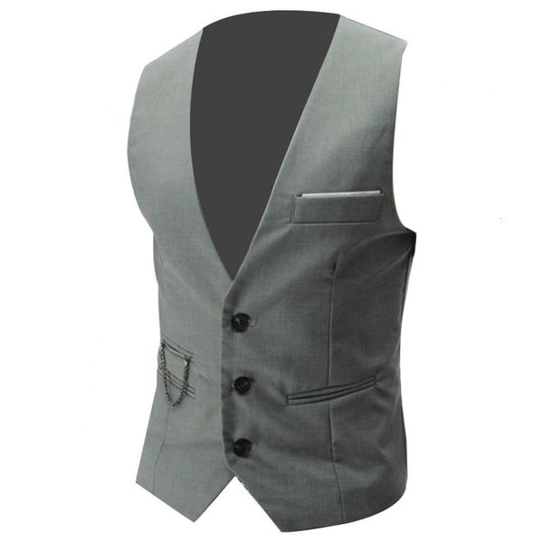 

men's vests business vests men fashion solid color v neck sleeveless button closure all-match pocket blazer suit men formal vests waist, Black;white