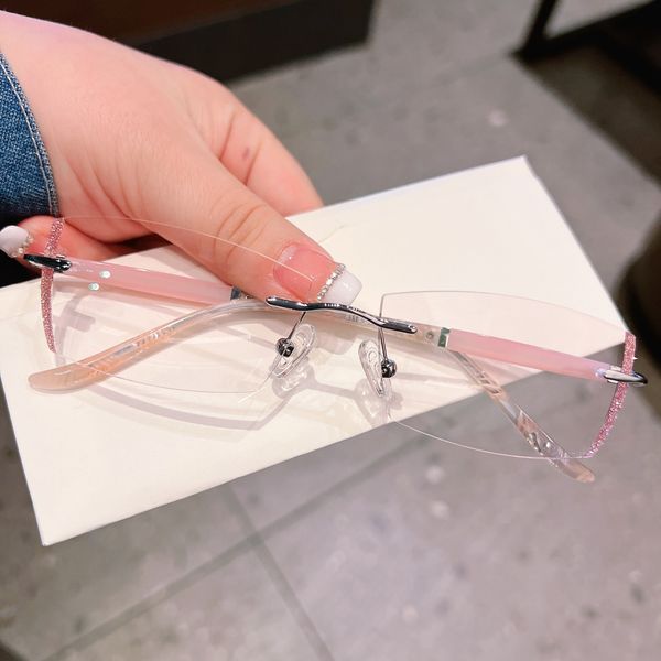 

rimless glasses women's diamond cut edge delicate personality prescription mirror fashion temperament women's glasses cute tempera, Silver